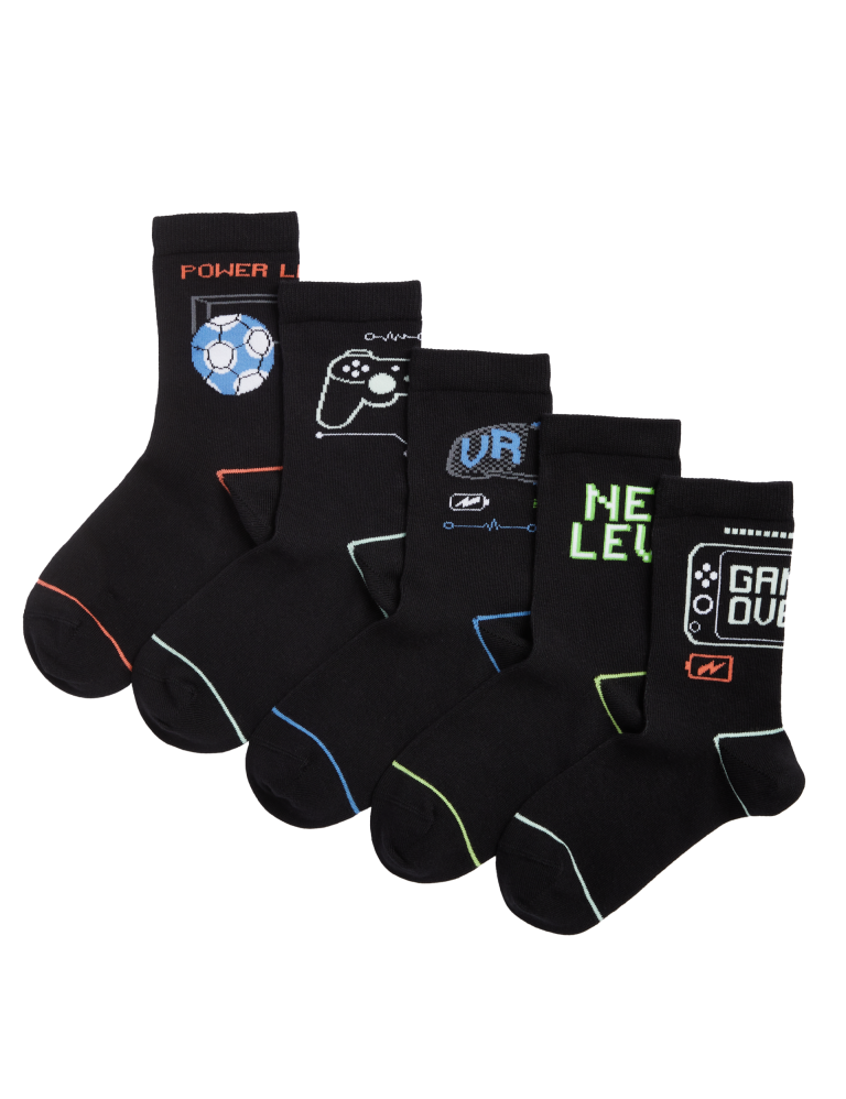 5pk Cotton Rich Gaming Football Socks (6 Small – 7 Large)