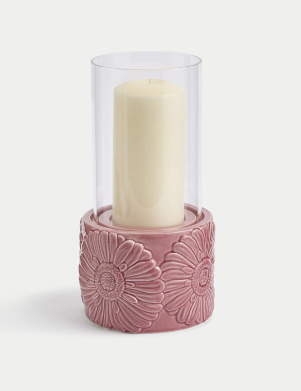 Winter Daisy Hurricane Candle Holder