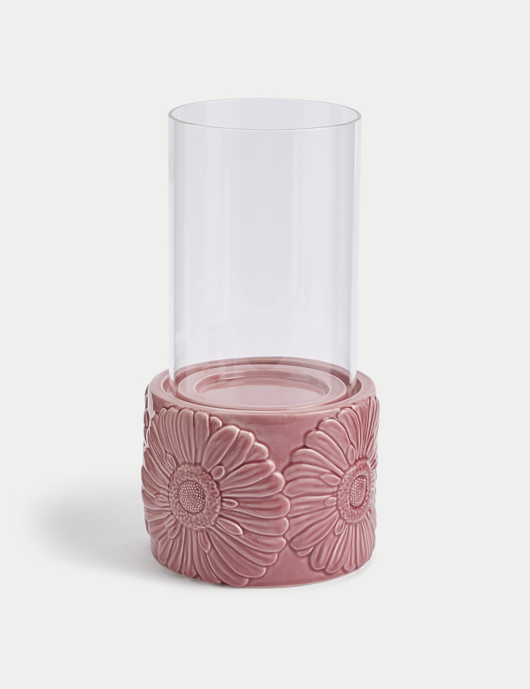 Winter Daisy Hurricane Candle Holder