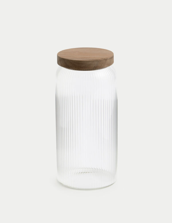Large Ribbed Glass Storage Jar