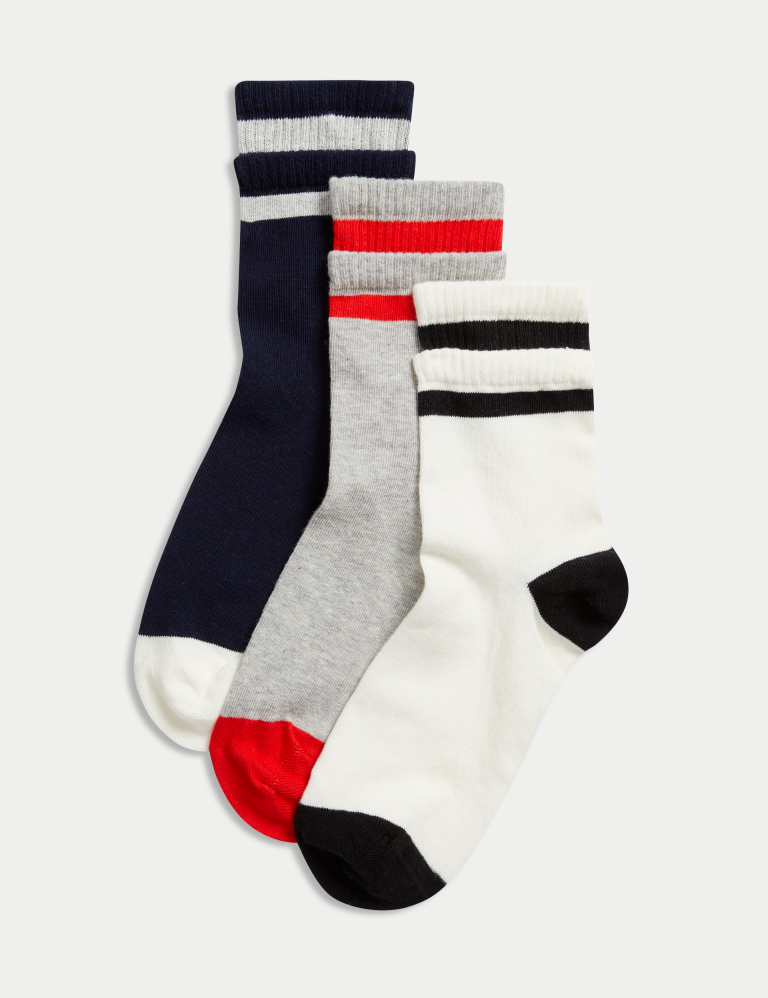 3pk Cotton Rich Striped Ankle High Socks
