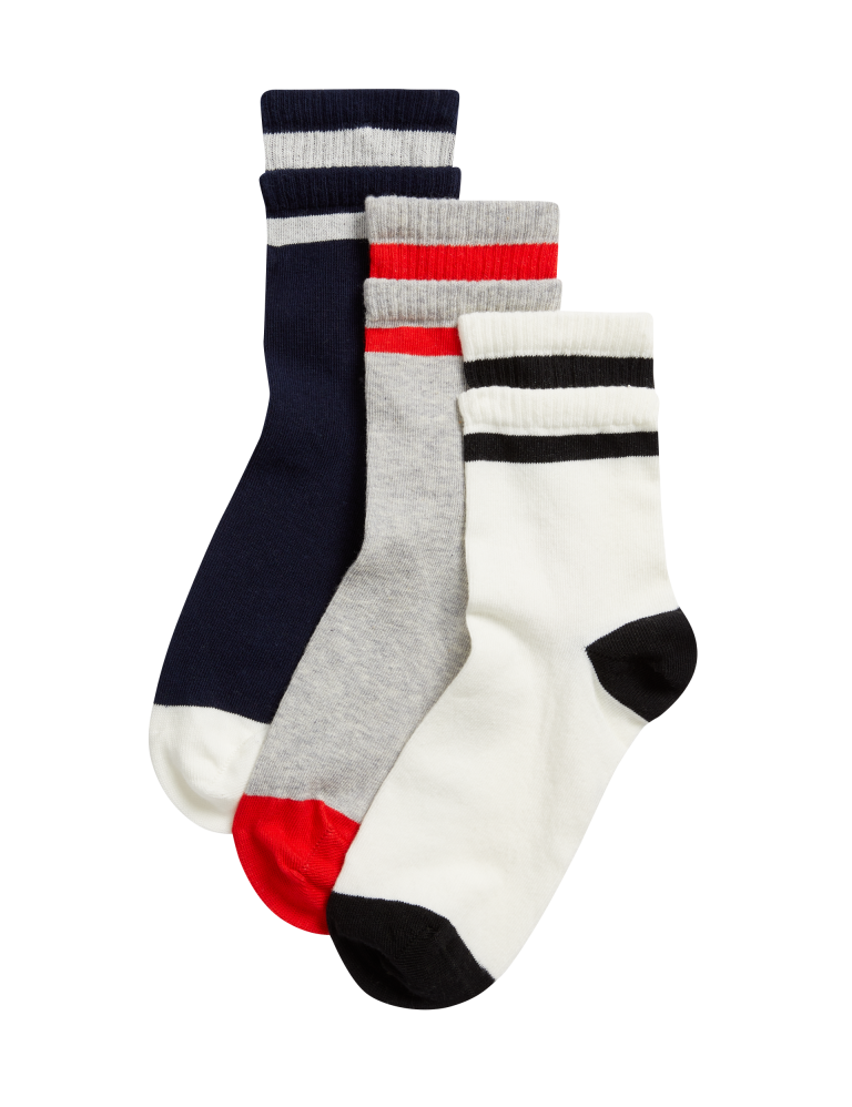 3pk Cotton Rich Striped Ankle High Socks
