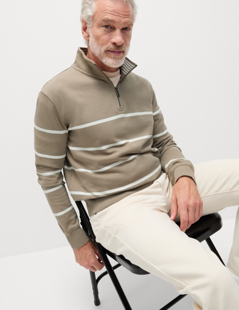 Pure Cotton Striped Half Zip Sweatshirt