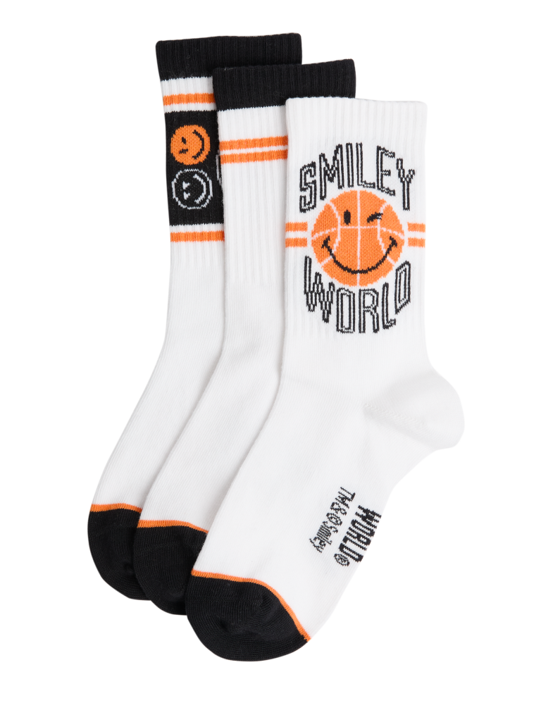 3pk Cotton Rich Smiley Sports Socks (8.5 Small – 7 Large)