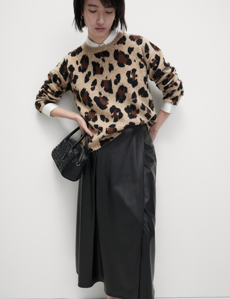 Animal Print Crew Neck Relaxed Jumper with Wool Marks and