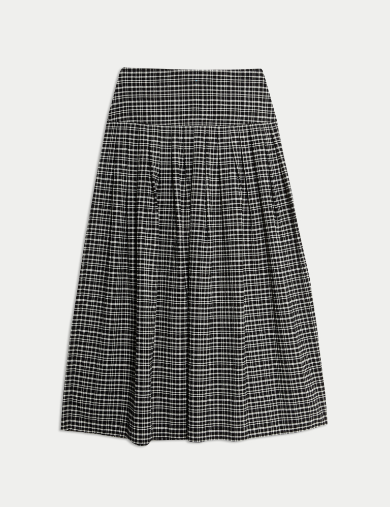 Checked Pleated Midaxi A-Line Skirt