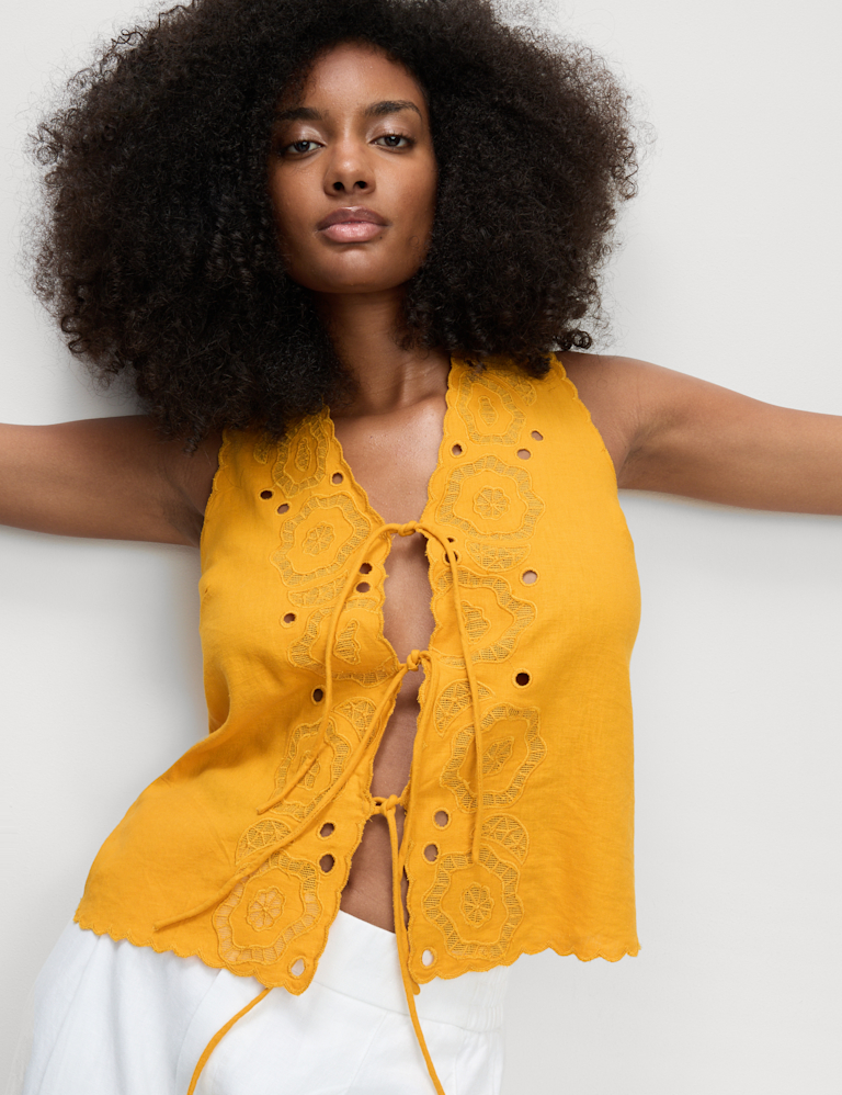 Linen Rich Cutwork Detail Top