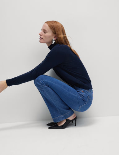 High Waisted Crease Front Slim Flare Jeans