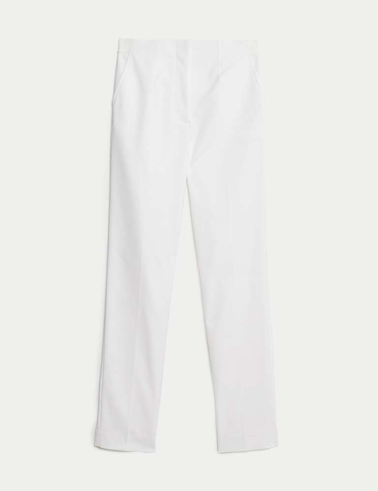 Cotton Blend Slim Fit Ankle Grazer Trousers