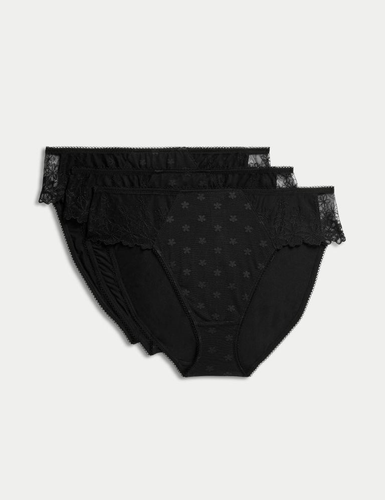 3pk Daisy Embroidery High Leg Knickers