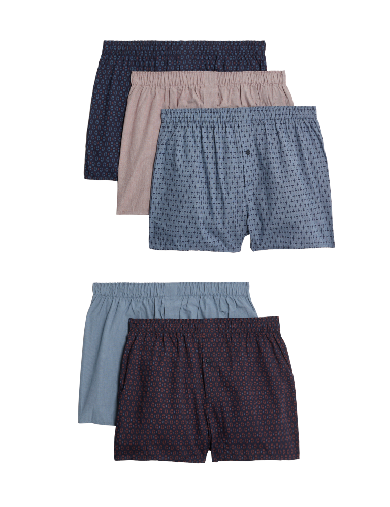 5pk Pure Cotton Geometric Print Woven Boxers