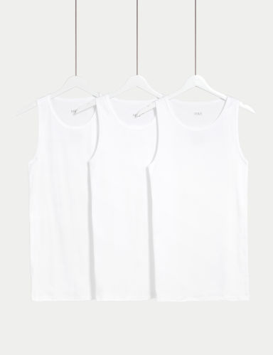 3pk Pure Cotton Sleeveless Vests