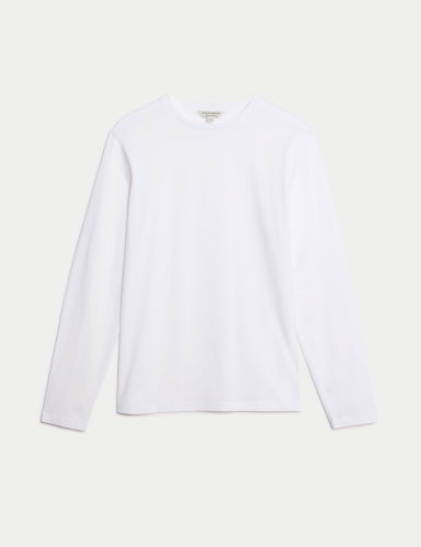 ★LMOOD★ Essential Supima Long Sleeve White 21SSLT009WH Pure Supima® Cotton Long Sleeve T-Shirt - Marks and Spencer