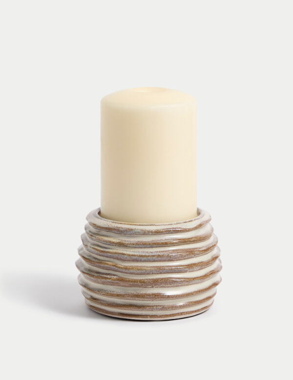 Ridged Ceramic Pillar Candle Holder
