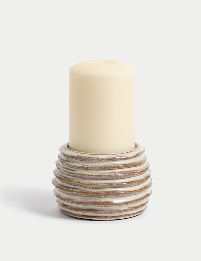 Ridged Ceramic Pillar Candle Holder