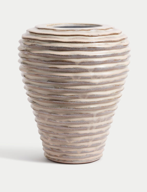 Medium Linear Ridged Ceramic Vase