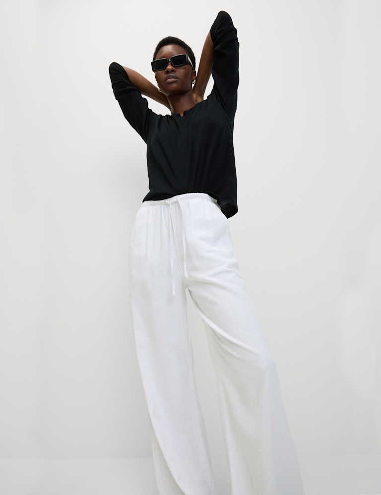 Linen Blend Wide Leg Trousers Linen Blend Wide Leg Trousers