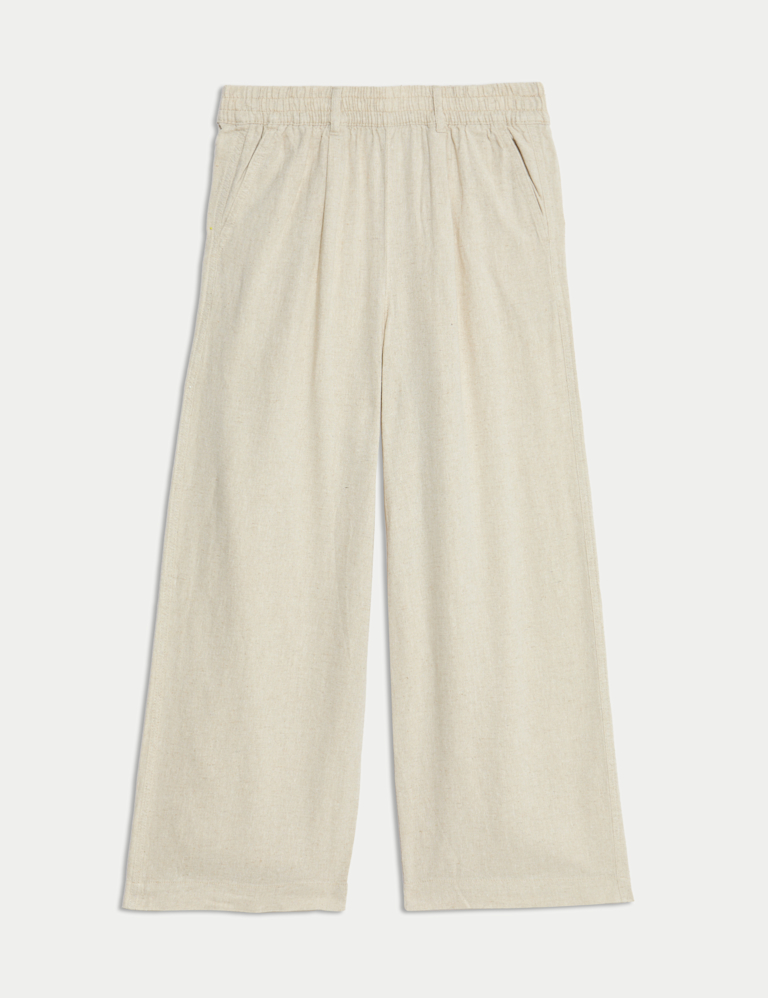 Linen Rich Wide Leg Cropped Trousers