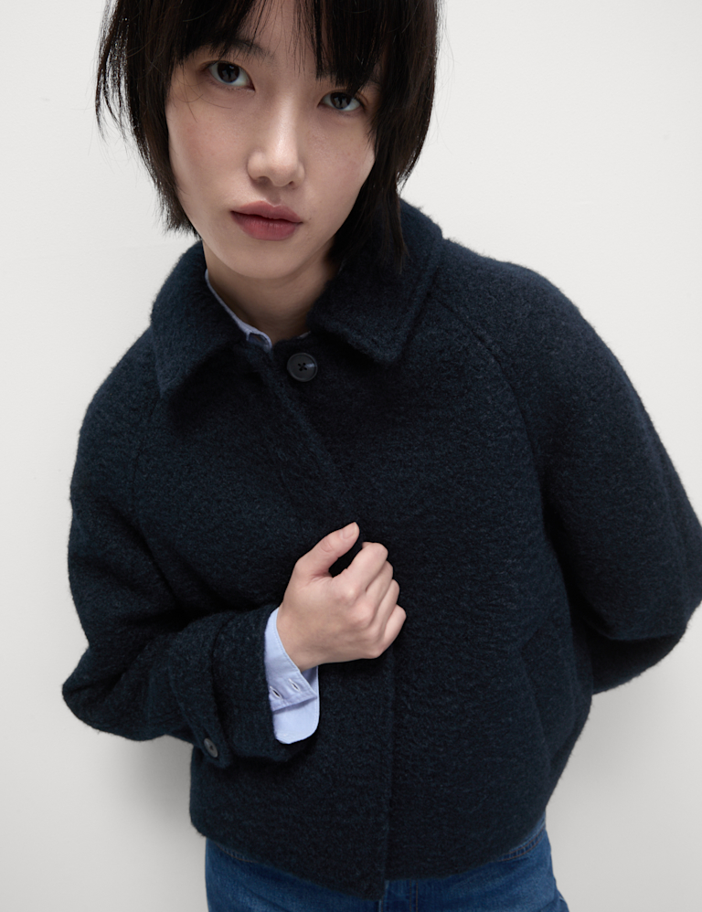 Textured Collared Short Coat Textured Collared Short Coat