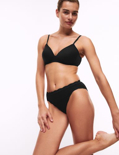 3pk Cotton & Lace High Leg Knickers