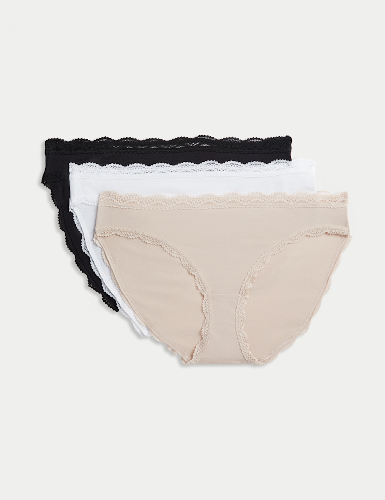 3pk Cotton Rich & Lace Bikini Knickers