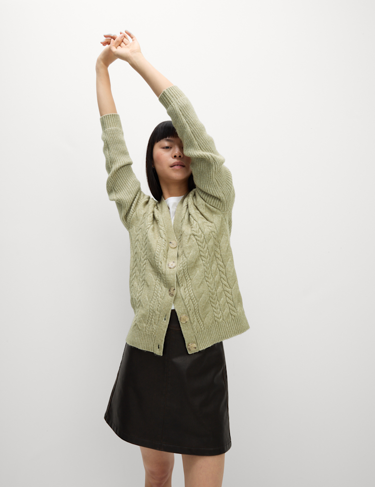 Textured V-Neck Relaxed Fit Cardigan