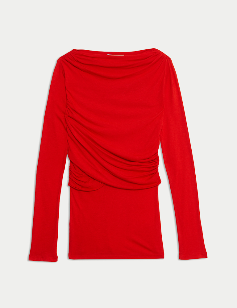 Slash Neck Wrap Front Top With Silk