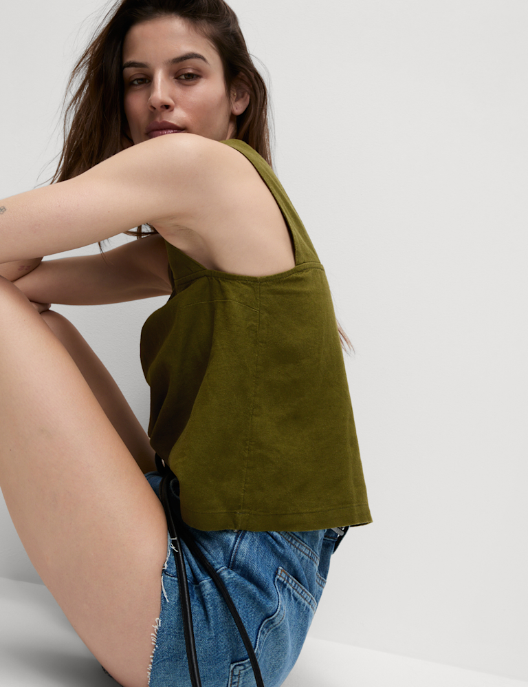 Linen Rich Square Neck Vest Top