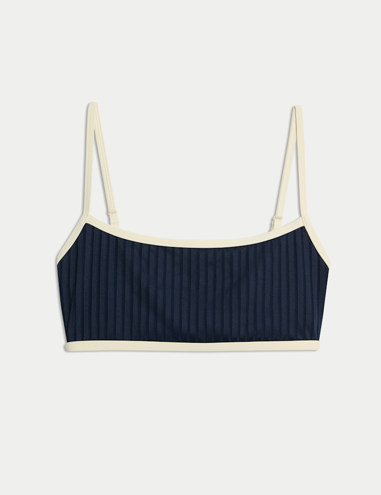 Ribbed Contrast Tipping Scoop Neck Bikini Top