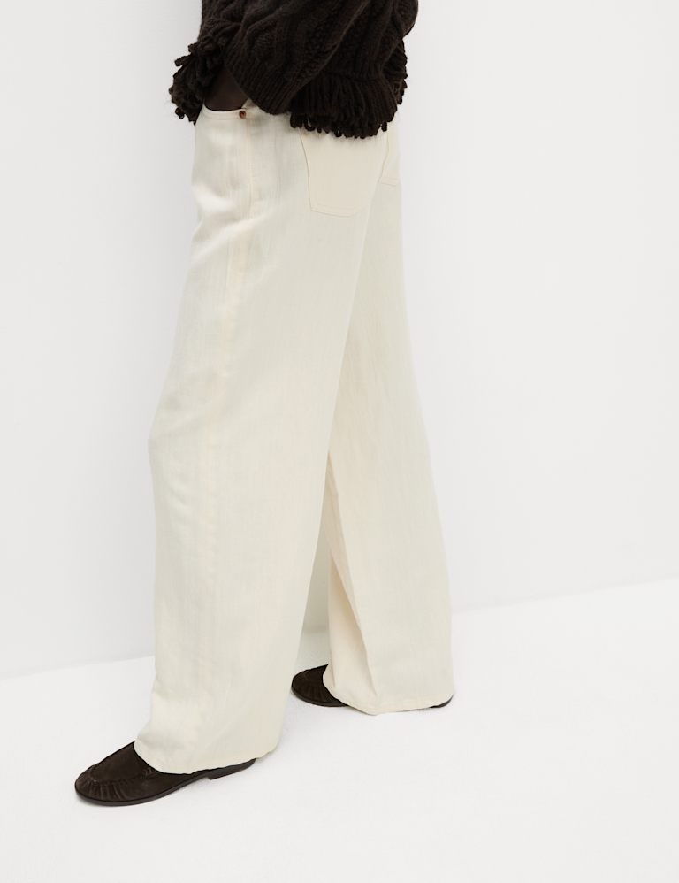 Linen Blend Denim Wide Leg Trousers