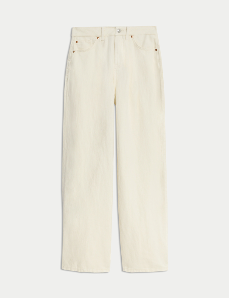 Linen Blend Denim Wide Leg Trousers