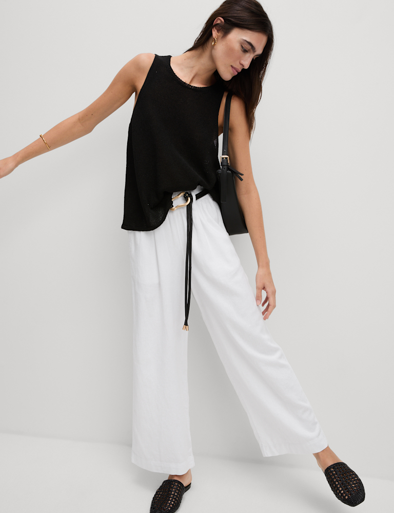 Linen Rich Wide Leg Cropped Trousers Linen Rich Wide Leg Cropped Trousers