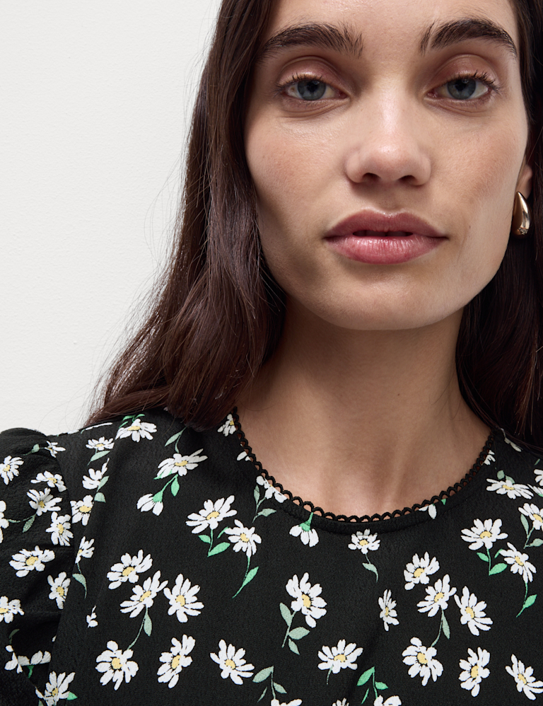 Floral Round Neck Tie Detail Midaxi Tea Dress
