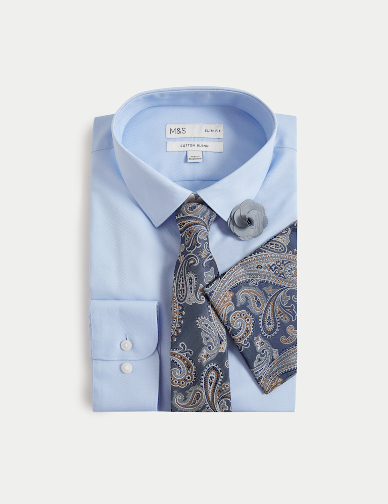 4pc Slim Fit Easy Iron Shirt and Tie Set