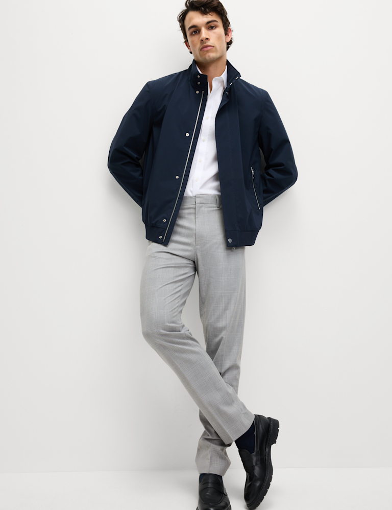 Tailored Fit Flat Front Check Trousers