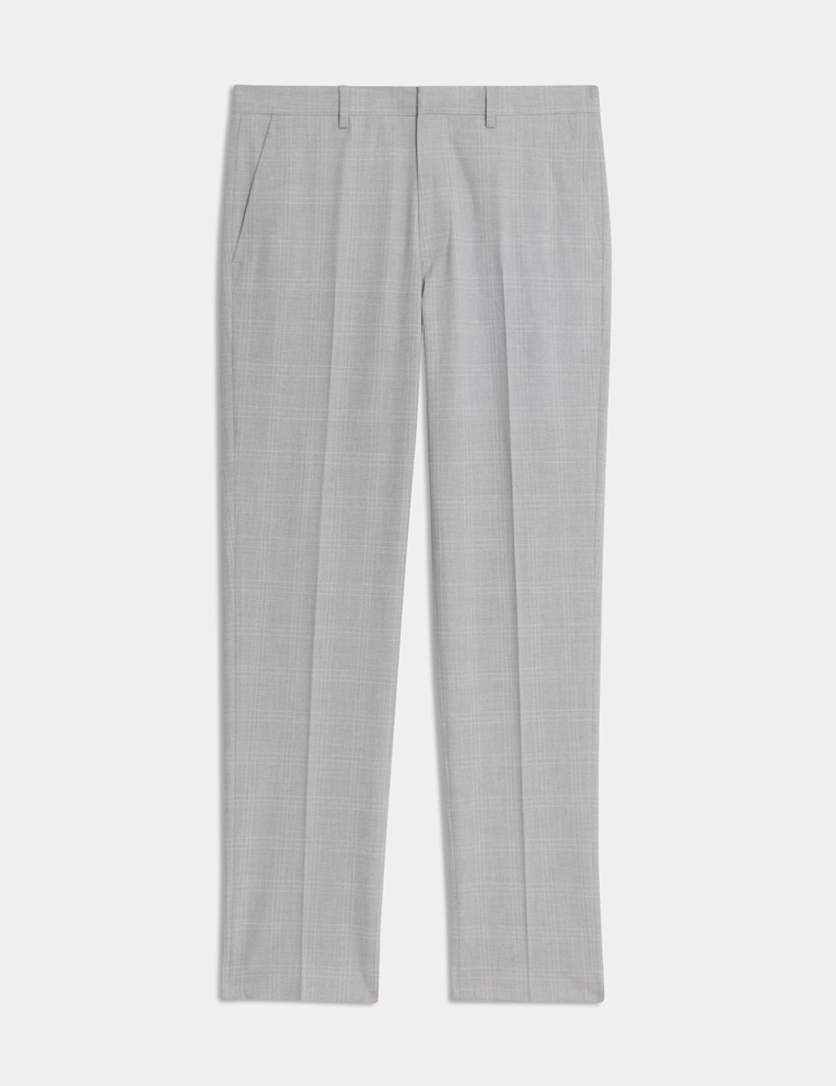 Tailored Fit Flat Front Check Trousers