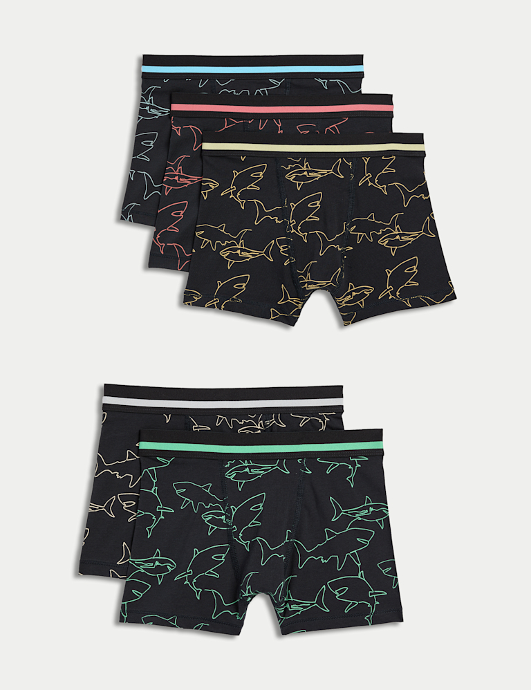 5pk Cotton with Stretch Shark Trunks (5-16 Yrs)