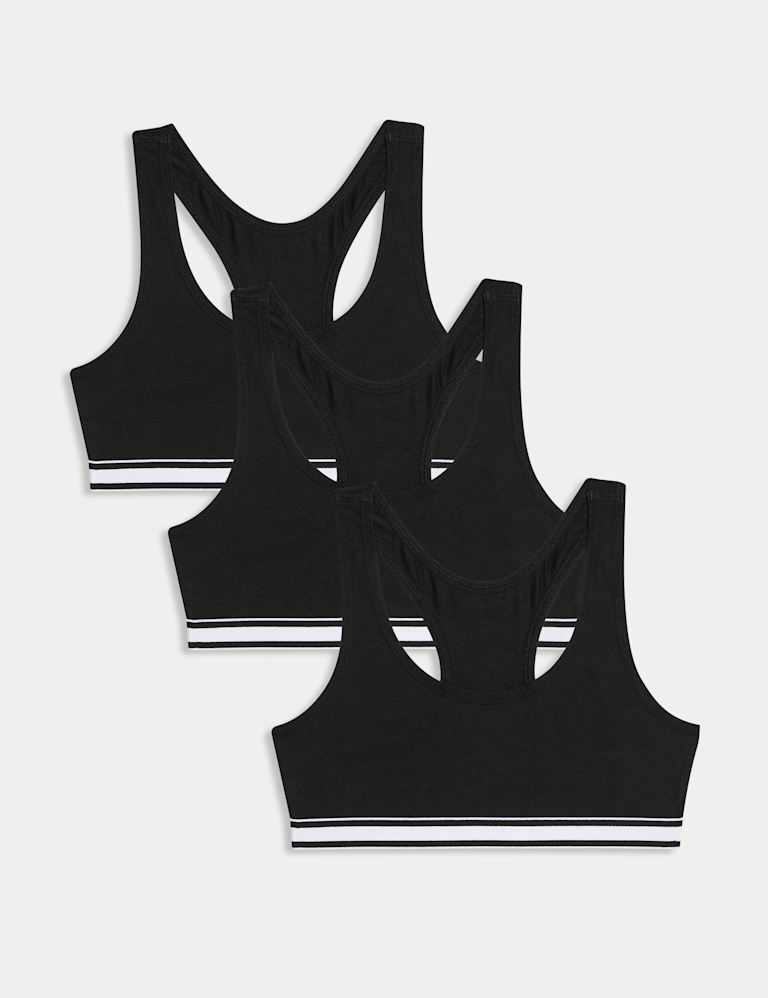 3pk Cotton with Stretch Racer Back Crop Tops (6-16 Yrs)