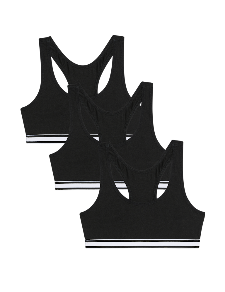 3pk Cotton with Stretch Racer Back Crop Tops (6-16 Yrs)