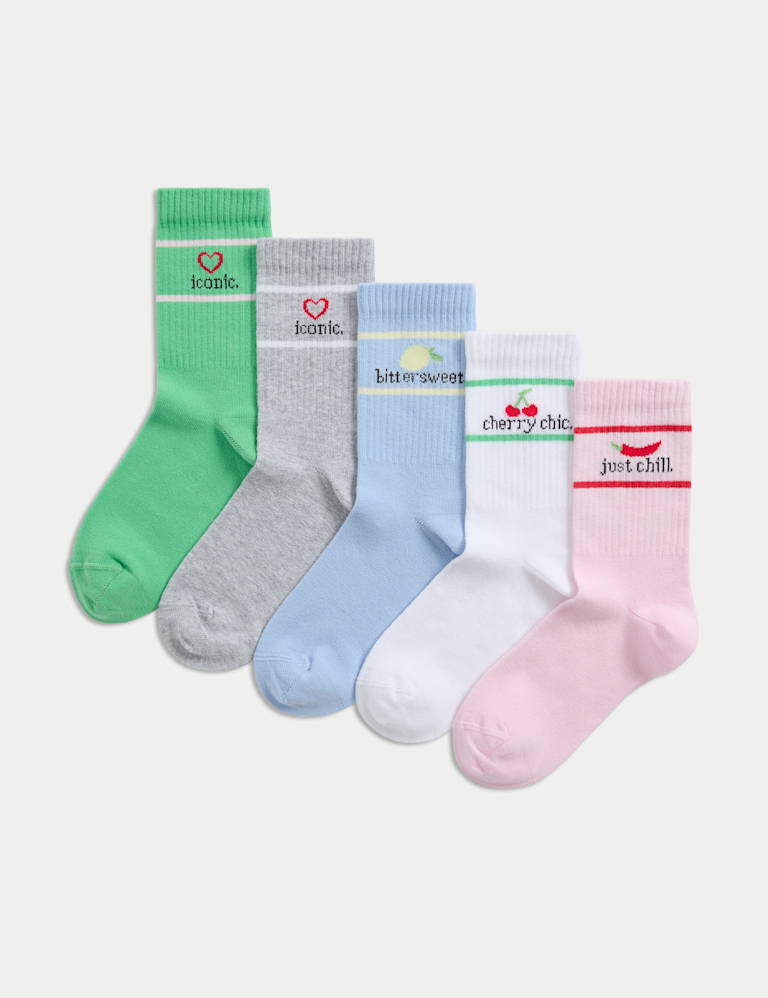 5pk Cotton Rich Ribbed Striped Sport Socks (6 Small – 7 Large)