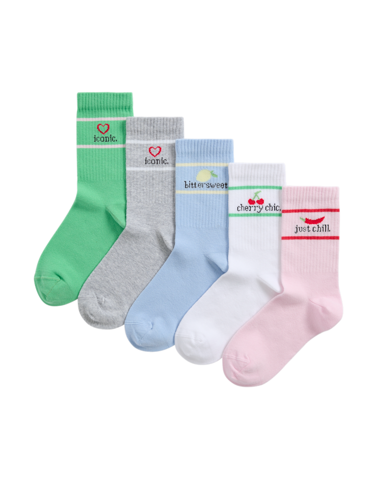 5pk Cotton Rich Ribbed Striped Sport Socks (6 Small – 7 Large)