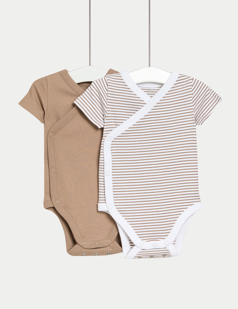 2pk Cotton Rich Ribbed Cross Over Bodysuits (0-3 Yrs)