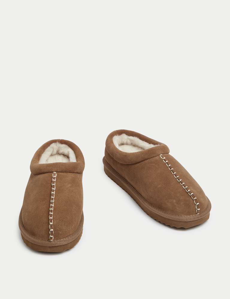 Suede Faux Fur Lined Mule Clog Slippers