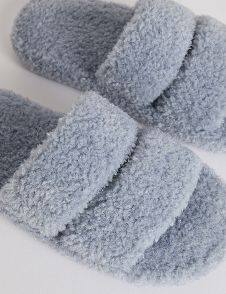 Borg Platform Open Toe Slider Slippers