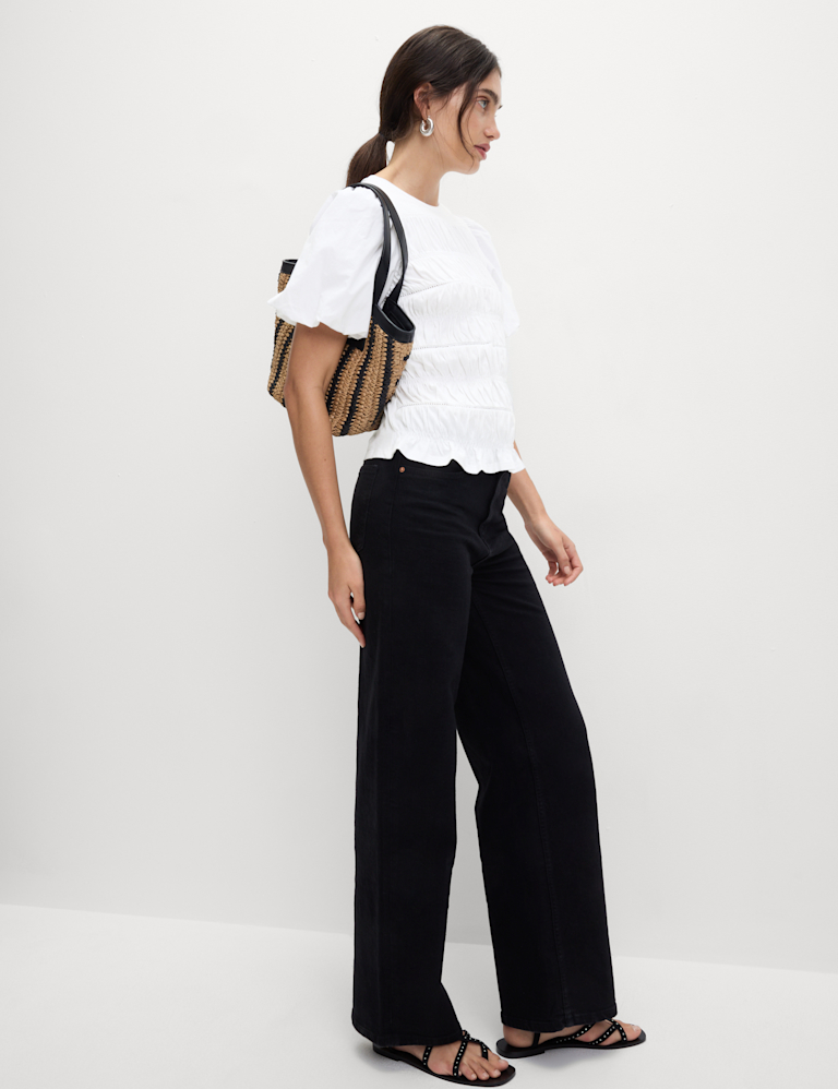 Pure Cotton Jersey Smocked Puff Sleeve Top