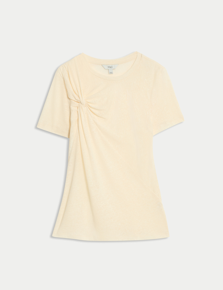 Linen Rich Crew Neck Twist Front T-Shirt