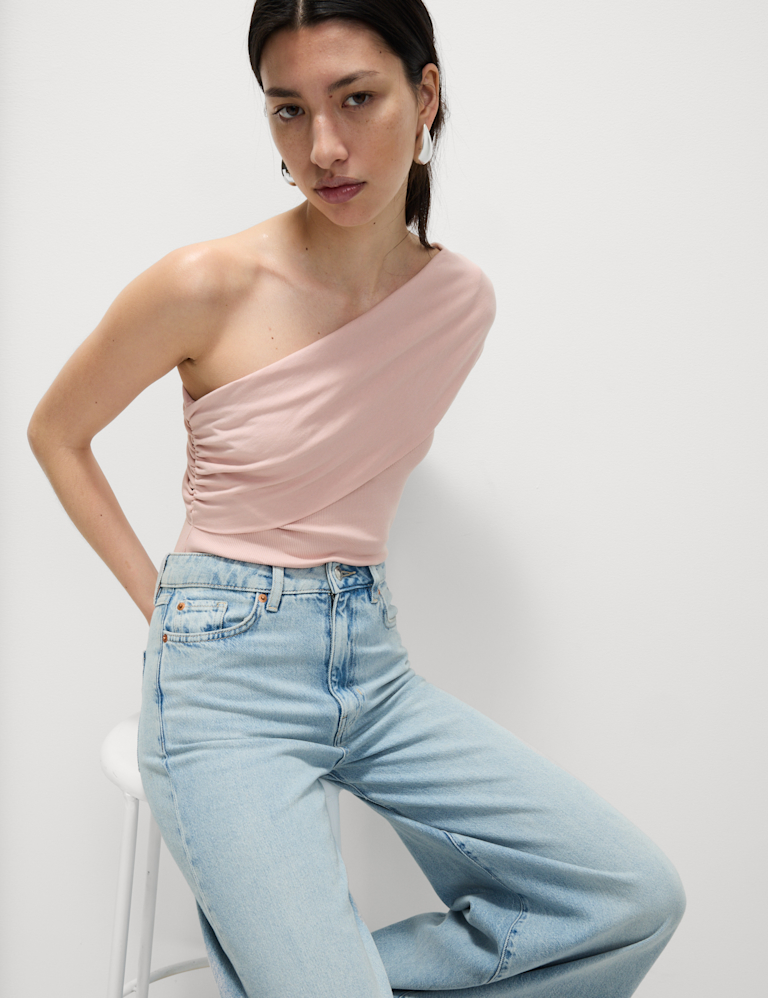 Cotton Rich Ribbed Off The Shoulder Top