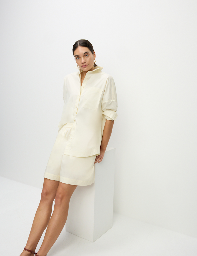 Pure Cotton Collared Button Through Oversized Shirt