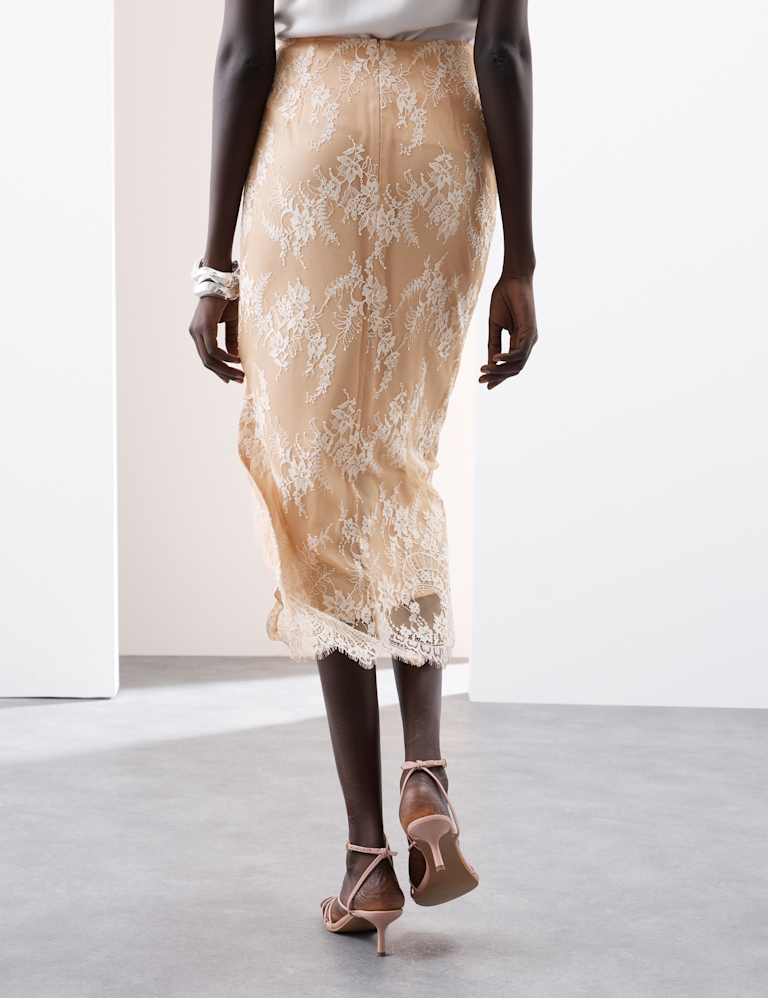 Lace Side Split Midi A-Line Skirt - Marks and Spencer Cyprus