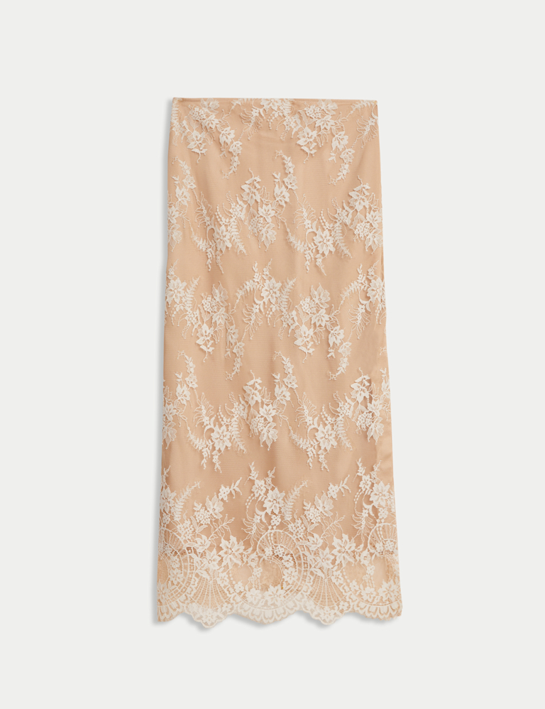 Lace Side Split Midi A-Line Skirt